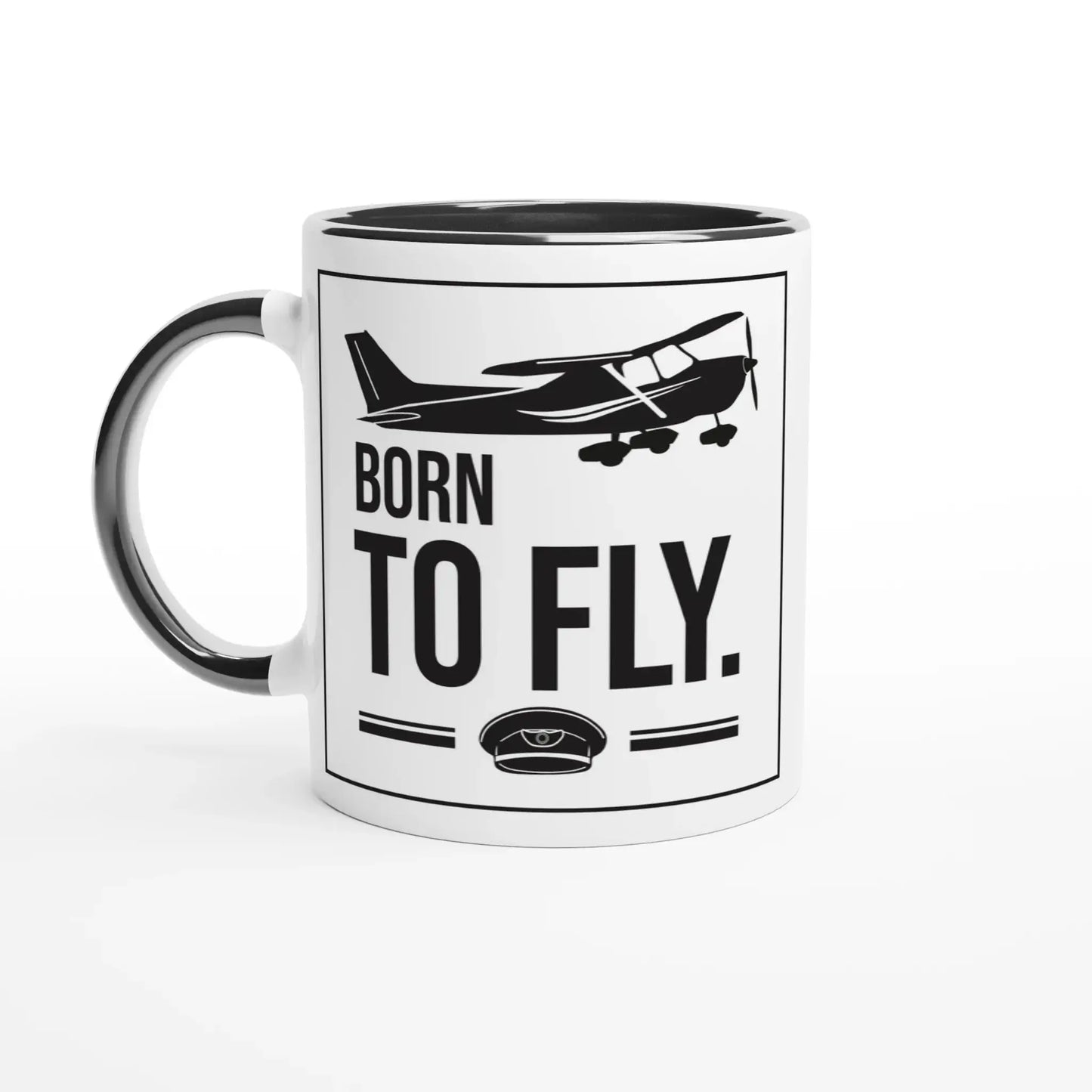 Tasse "Born to fly" mit Flugzeugmotiv, ideal für Piloten und Flugbegeisterte.