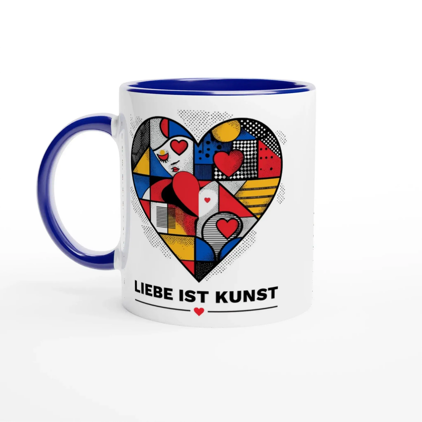 Die Tasse „Liebe ist Kunst“ von Tasse mit Herz besticht durch ein farbenfrohes Herzmotiv, rote Herzen und den Spruch LIEBE IST KUNST – das kreative Design-Geschenk für besondere Anlässe.