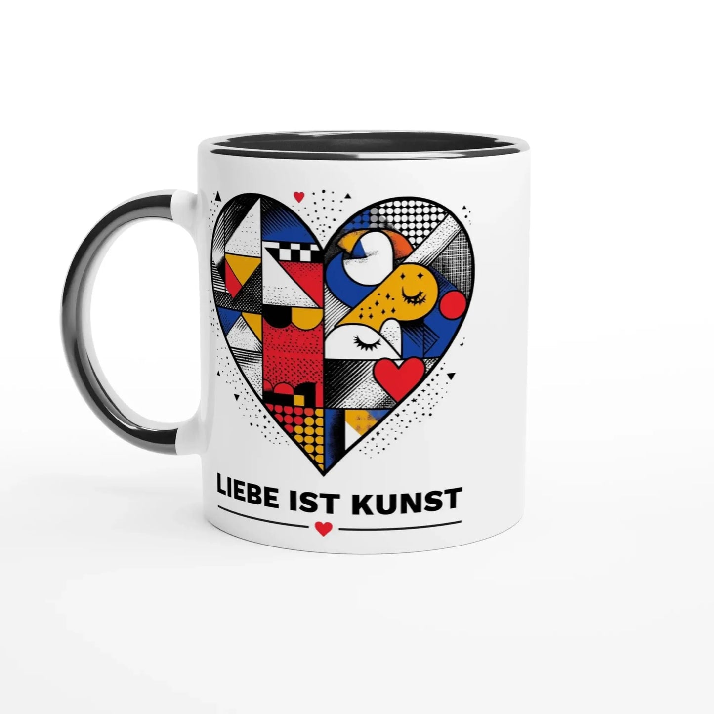 Die Tasse „Liebe ist Kunst“ von Tasse mit Herz besticht als Design-Geschenk mit kunstvollem Herzmotiv, abstraktem Muster und Schriftzug. Weiße Tasse mit schwarzem Henkel – ideal für alle, die Liebe und Kunst schätzen.