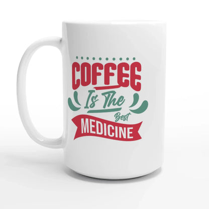 Die Tasse mit Herz „Coffee is the Best Medicine“ ist mit einem auffälligen, verspielten Text in Rot und Grün versehen, was sie zu einem entzückenden Geschenk für Kaffeefans mit Humor macht.