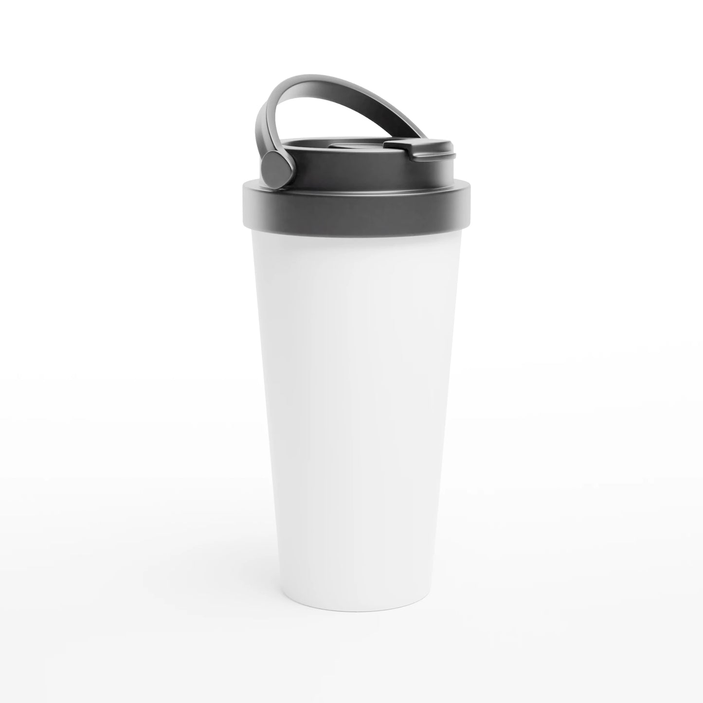 Personalisierter doppelwandiger Thermobecher in glänzendem Weiß mit auslaufsicherem Deckel für Kaffeeliebhaber.