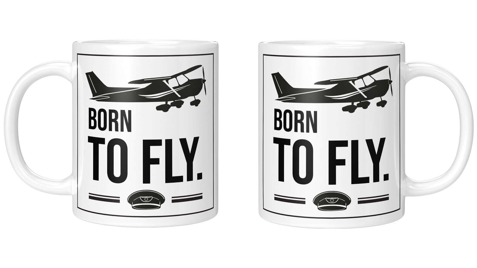 „Born to Fly“ Tasse mit Flugzeugmotiv für Piloten und Flugbegeisterte - ideal für Kaffeepausen von Privatpiloten und Flugzeugfans.