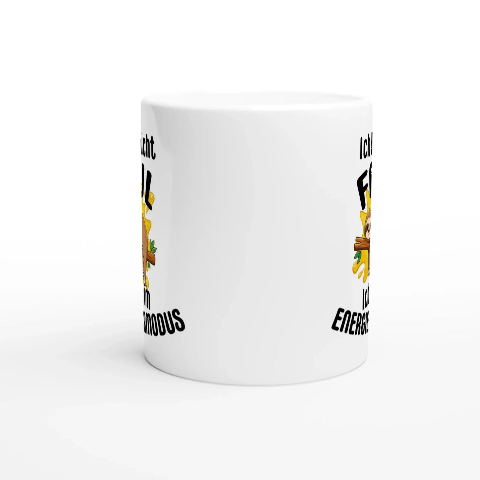 Der humorvoller Kaffeebecher „Ich bin nicht faul“ von Tasse mit Herz zeigt einen Cartoon-Burger mit Augen und Armen, der ein Getränk hält und einen Daumen nach oben zeigt, mit deutschem Text: Ich bin enorm und ich bin energiegeladen! Ideal für jeden Anlass.