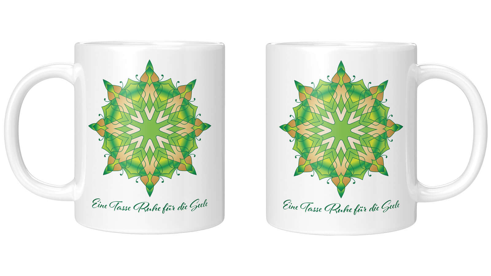 Mandala Tasse „Eine Tasse Ruhe für die Seele“, personalisierbar für Self-Care. Harmonisches Design, ideal für entspannte Kaffeepausen.