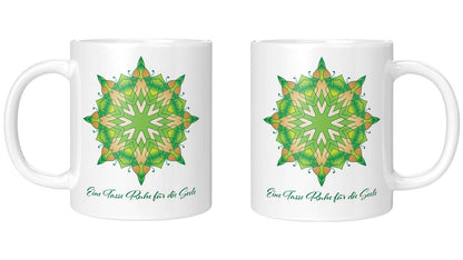 Mandala Tasse „Eine Tasse Ruhe für die Seele“, personalisierbar für Self-Care. Harmonisches Design, ideal für entspannte Kaffeepausen.