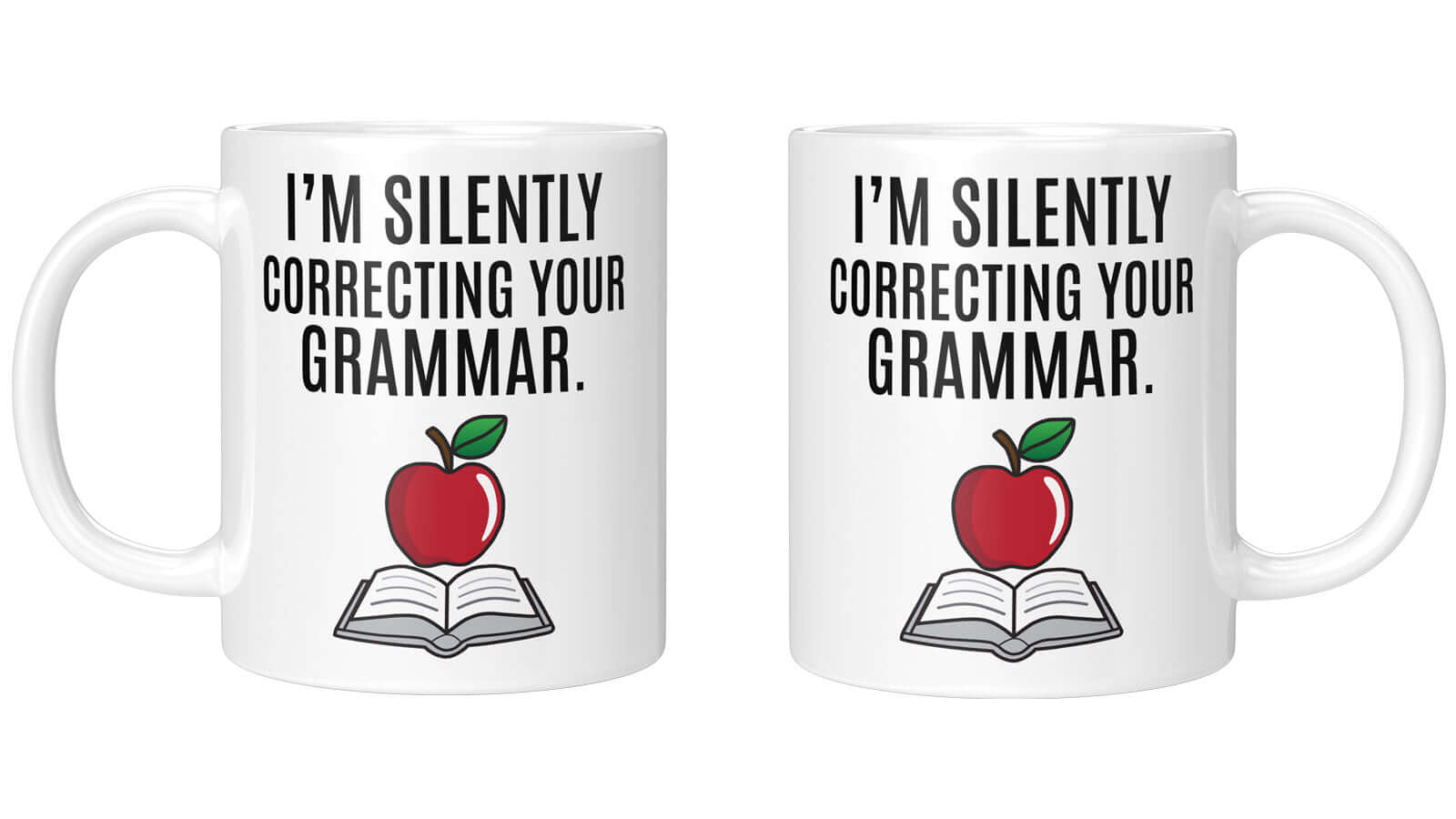 Humorvolle Keramiktasse mit „I'm silently correcting your grammar“ Zitat für Sprachliebhaber und Linguaphile.