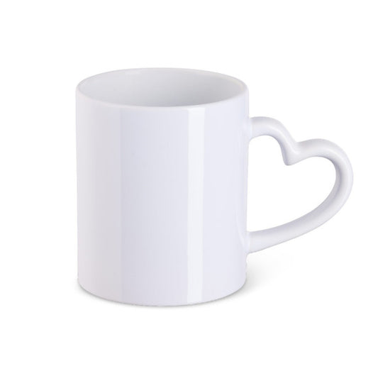 Tasse mit Herzhenkel komplett Weiß – individuell mit Foto oder Namen bedrucken lassen